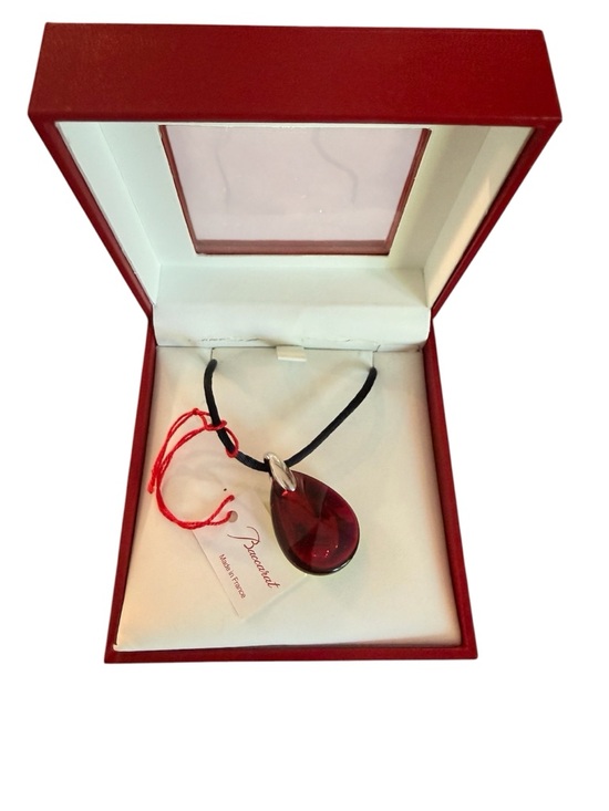 Baccarat Jewelry - 925 Silver Baccarat Ruby Red Teardrop Crystal Psydelic Pendant Necklace in Box
